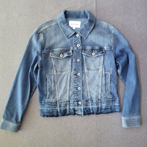 Vince Camuto M Blue Denim Trucker Jacket Raw Hem 801 - Picture 1 of 9
